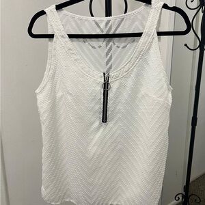 DROIMP  White Tank Top with Chevron Texture and Sheer Panel